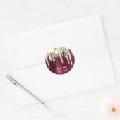 Kaarsen Kleine Buszaken Naam Gouden Drips Burgund Ronde Sticker (Envelop)