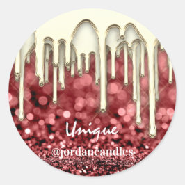 Kaarsen Small BusIness Name Burgundy Gold Drip Ronde Sticker