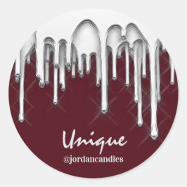 Kaarsen Small BusIness Name Silver Gray Burgundy Ronde Sticker