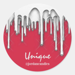 Kaarsen Small BusIness Name Silver Grey Red Ronde Sticker