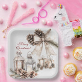 Kaarsen Sneeuwden Pine Cones Kerstmis Papieren Bordje (Feest)