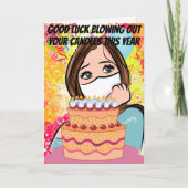Kaarsen uitblazen met een Masker Funny Birthday Kaart (Voorkant)