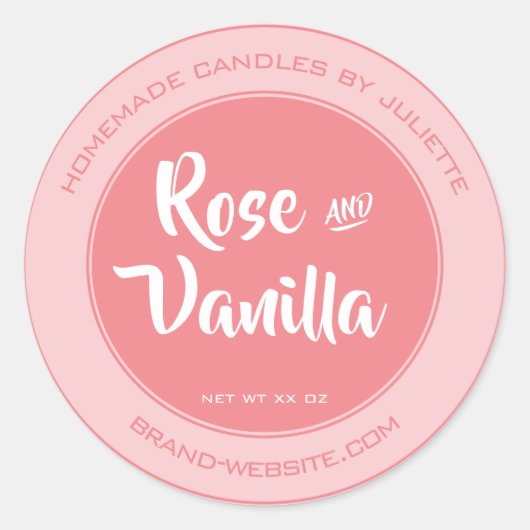 Kaarsen Verpakking Roos Roze Cirkel Productnaam Ronde Sticker (Voorkant)