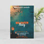 Kaarsen Volle Maan Vleermuizen Halloween Party Kaart (Staand voorkant)