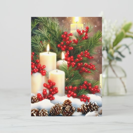 Kaarsenbessen en -snoepjes, mini-kerstmis feestdagenkaart (Staand voorkant)