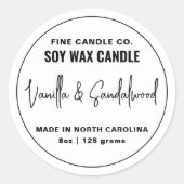 Kaarsenlabel Elegant Modern Minimalistisch Zwart W Ronde Sticker (Voorkant)