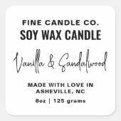 Kaarsenlabel Elegant Modern Minimalistisch Zwart W Vierkante Sticker (Voorkant)