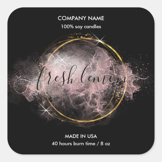 Kaarsenlabel moderne luxe glitterpot vierkante sticker (Voorkant)