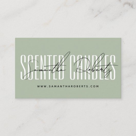 Kaarsenmaker moderne typografie script sage groen visitekaartje (Voorkant)