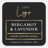 Kaarsenpot Productlabel Elegant Zwart & Goud Logo Vierkante Sticker (Voorkant)