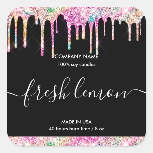 Kaarsetiket productetiket holografische druppelpot vierkante sticker (Voorkant)
