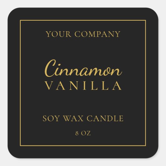 Kaarsetiket Zwart Goud Minimaal Product Branding Vierkante Sticker (Voorkant)