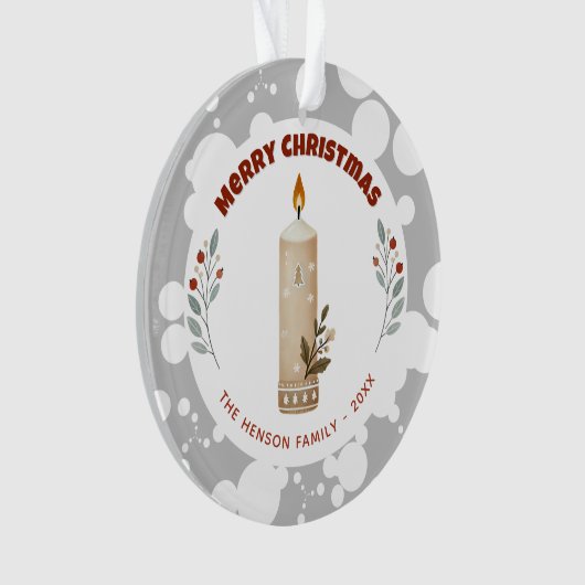 Kaarsgebladerte Kerstmis Familie Foto Vakantie Ornament (voorkant)