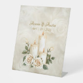 Kaarslicht Ceremonie Bloemen Teken onze bruiloft Reclamebord Met Voetstuk (Voorkant)