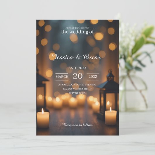 Kaarslicht gloed Moody Bokeh & Lantaarn bruiloft Kaart (Staand voorkant)