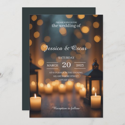 Kaarslicht gloed Moody Bokeh & Lantaarn bruiloft Kaart (Voorkant / Achterkant)