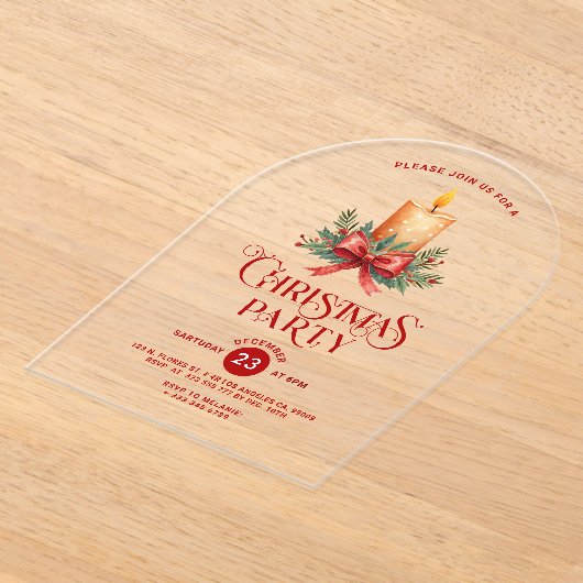 Kaarslicht met Red Bow Kerstfeest Uitnodigen Acryl Uitnodigingen (Laagn)