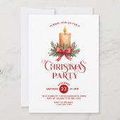 Kaarslicht met Red Bow Kerstfeest Uitnodigen Kaart (Voorkant)