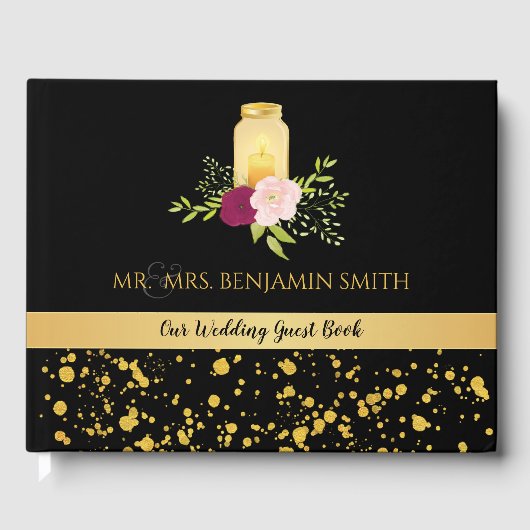 Kaarslicht Rozen Mason Jar Sparkle Wedding Gastenboek (Voorkant)