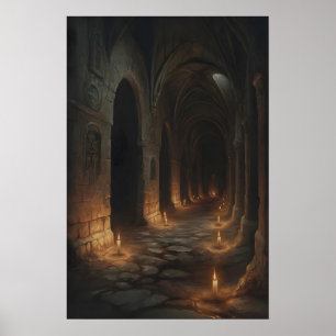 Kaarsverlichte Doolhof Gotische Kasteelgang Kunst Poster