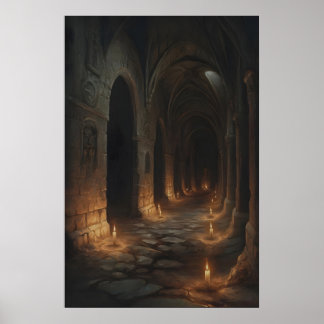 Kaarsverlichte Doolhof Gotische Kasteelgang Kunst Poster