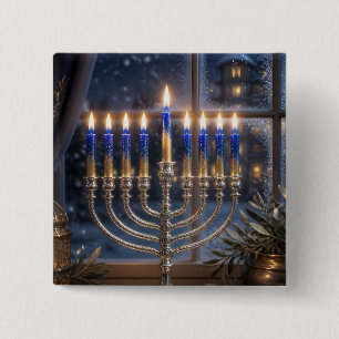 Kaarsverlichte Hanukkah-viering Vierkante Button 5,1 Cm