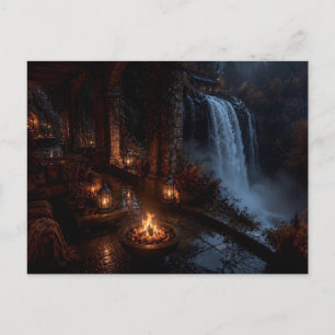 Kaarsverlichte herfst-waterval terras ansichtkaart briefkaart