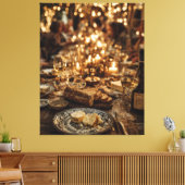 Kaarsverlichte wijn- en broodfeest canvas afdruk (Insitu (Woonkamer))