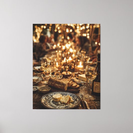 Kaarsverlichte wijn- en broodfeest canvas afdruk (Voorkant)