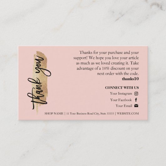 Kaarsverzorging Gouden Glitter Chic Script Bedankk Visitekaartje (Voorkant)