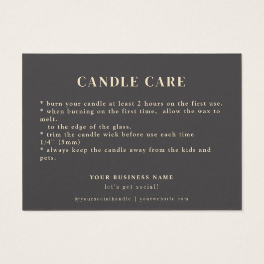 Kaarsverzorging instructies Verpakking Dank u kaar Visitekaartje (Achterkant)