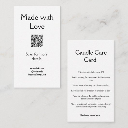 Kaarsverzorging instructies Wax smelt voeg een r c Informatiekaartje (Voorkant / Achterkant)