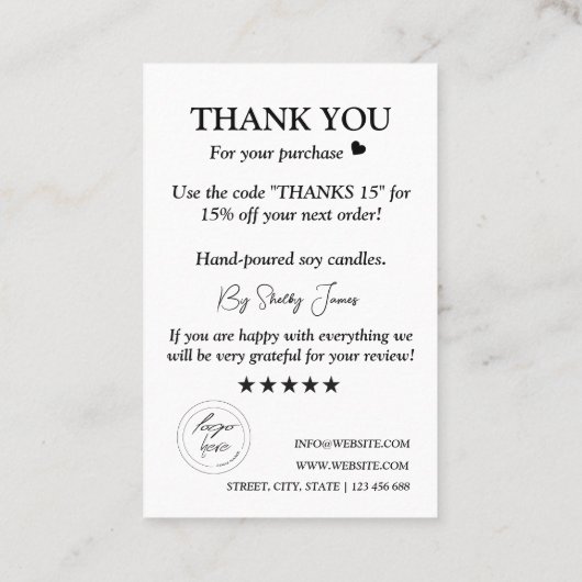 Kaarsverzorging Zwart & Wit | Aangepaste Logo Beda Visitekaartje (Achterkant)