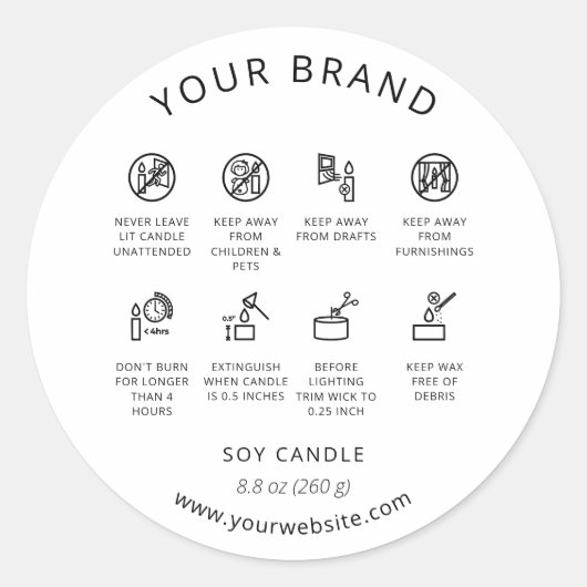 Kaarswaarschuwingslabel Kaarsverzorging Instructie Ronde Sticker (Voorkant)