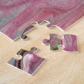 Kaarszacht roze groen Abstracte puzzel (Zijkant)