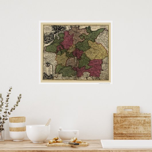 kaart 1710 voor het vroege Duitsland Poster (Keuken)