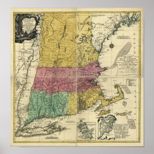 kaart 1777 New England Poster (Voorkant)