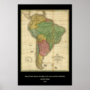  kaart 1826 Zuid-Amerika van Anthony Finley Poster