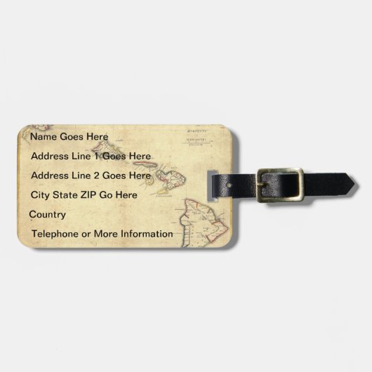  kaart 1837 Hawaii - Hawaiiaanse eilanden Bagagelabel (Voorkant horizontaal)