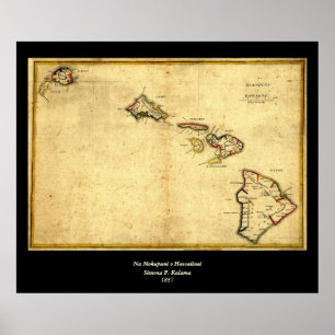  kaart 1837 Hawaii - Hawaiiaanse eilanden Poster