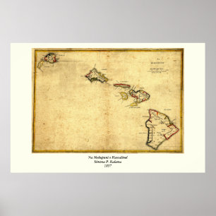  kaart 1837 Hawaii - Hawaiiaanse eilanden Poster