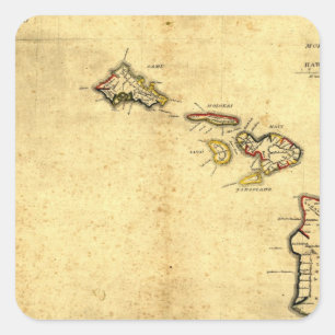kaart 1837 Hawaii - Hawaiiaanse eilanden Vierkante Sticker