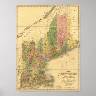  kaart 1839 New England Poster