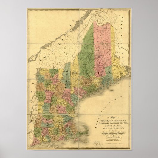  kaart 1839 New England Poster (Voorkant)