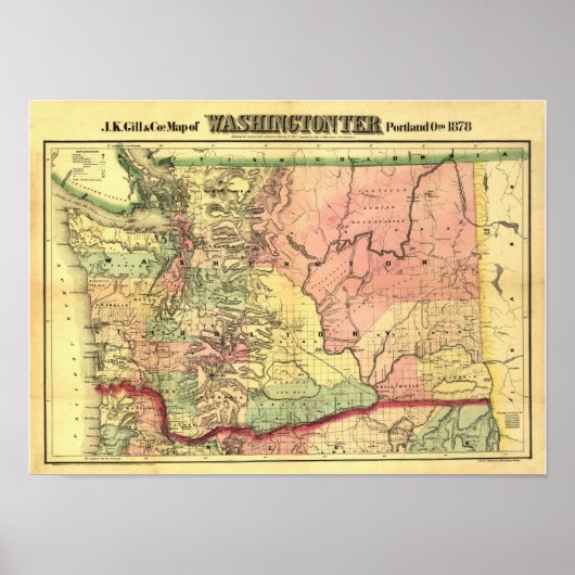 kaart 1878 Washington Poster (Voorkant)