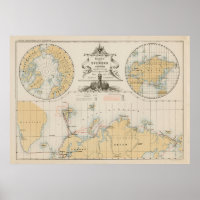  kaart 1880 voor de exploratie van Noordpool en No
