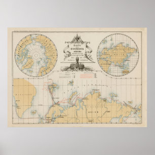 kaart 1880 voor de exploratie van Noordpool en No Poster