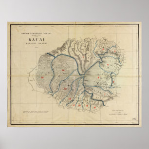 Kaart 1903 van Kauai, Hawaiiaanse eilanden Poster