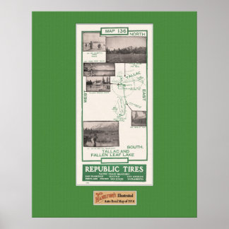 Kaart 1914, Gestallen Leaf Lake en Tallac Poster