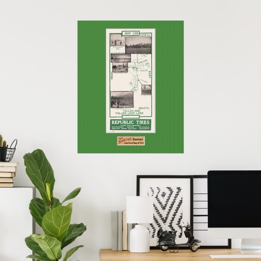 Kaart 1914, Gestallen Leaf Lake en Tallac Poster (Thuiskantoor)